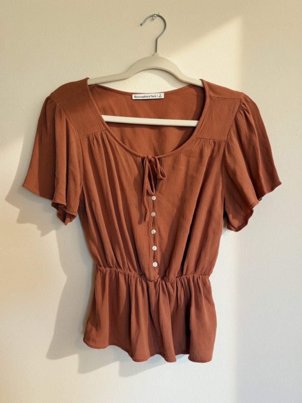 Abercrombie & Fitch Rust Tie-Front Button Peplum Blouse
